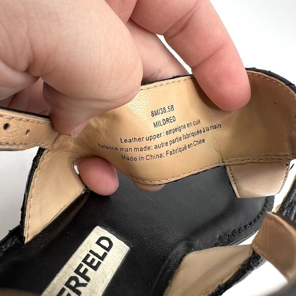 Karl Lagerfeld Black Quilted Leather T-Strap Sandals - Picture 7 of 8